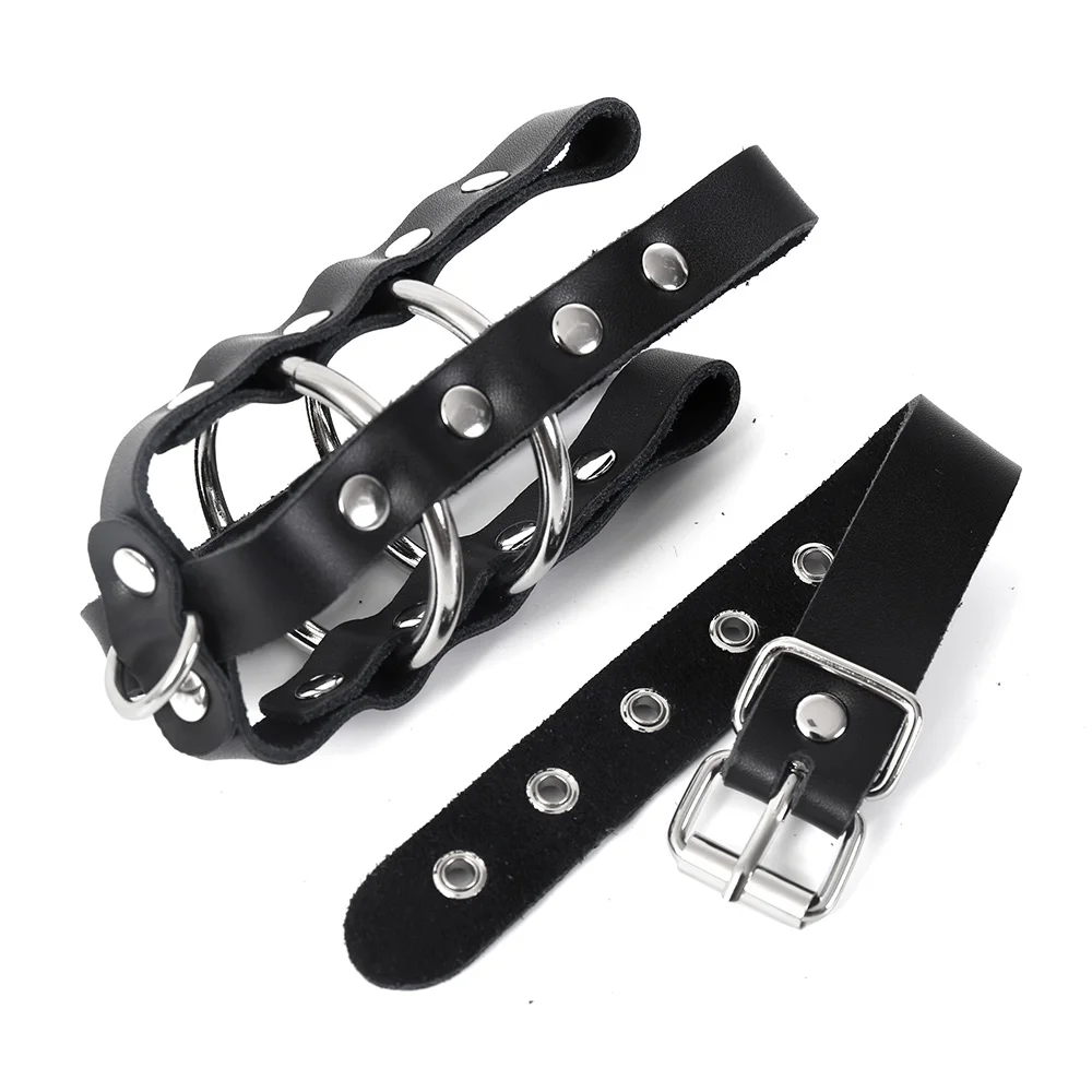 Leather Chastity Cock Cage Adjustalbe Locking Penis Cage Bondage Penis Ring SM Restraints Penis Sleeve Sex Toys For Men