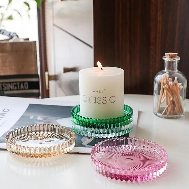 Nordic Minimalist Transparent Striped Gear Candle Plate Romantic Dinner Candlestick Birthday Wedding Centerpieces Tables Decor