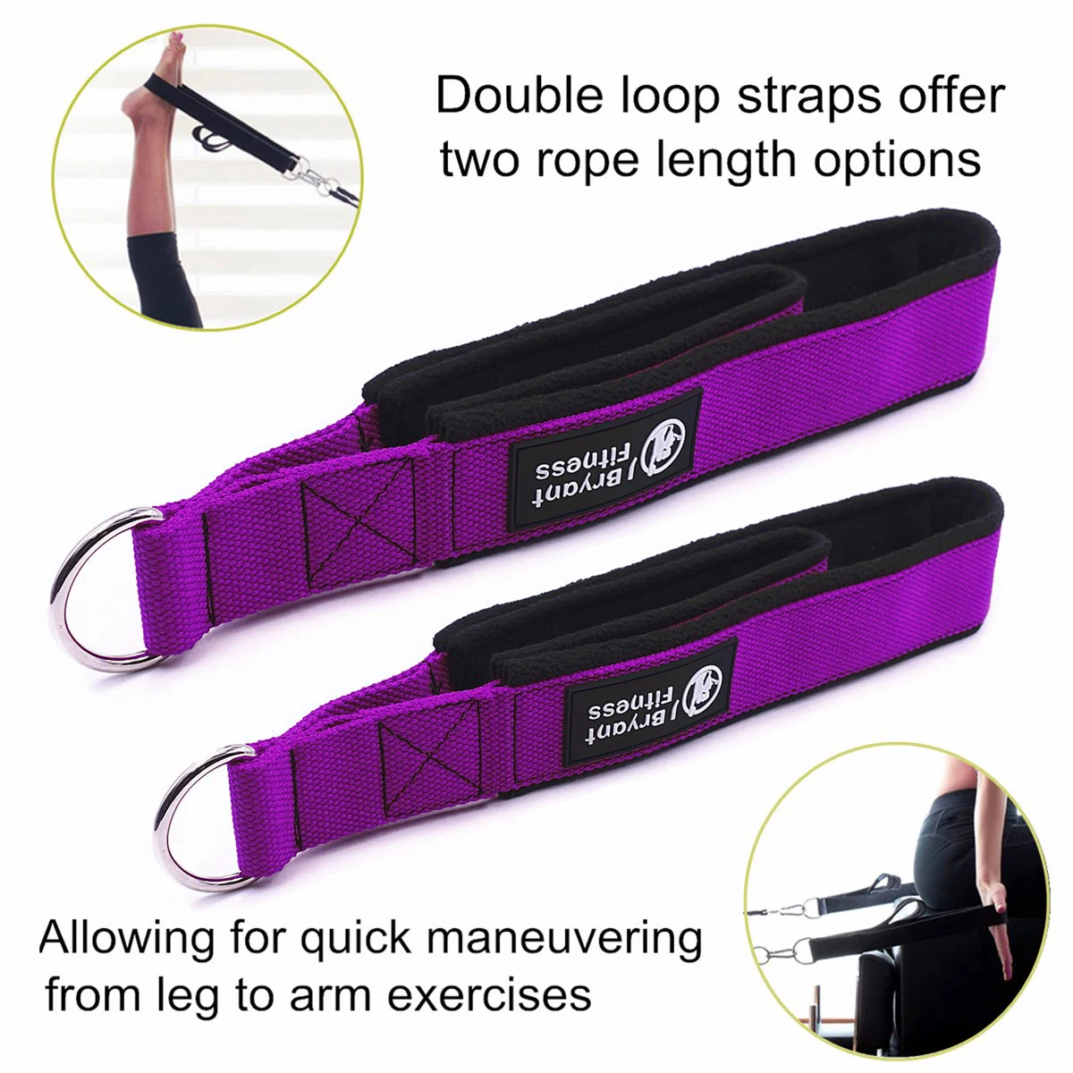 1 Pair Pilates Double Loop Straps for Reformer Feet Fitness D-Ring Straps Handle Yoga Exercise Accessories for Home Gym Workout