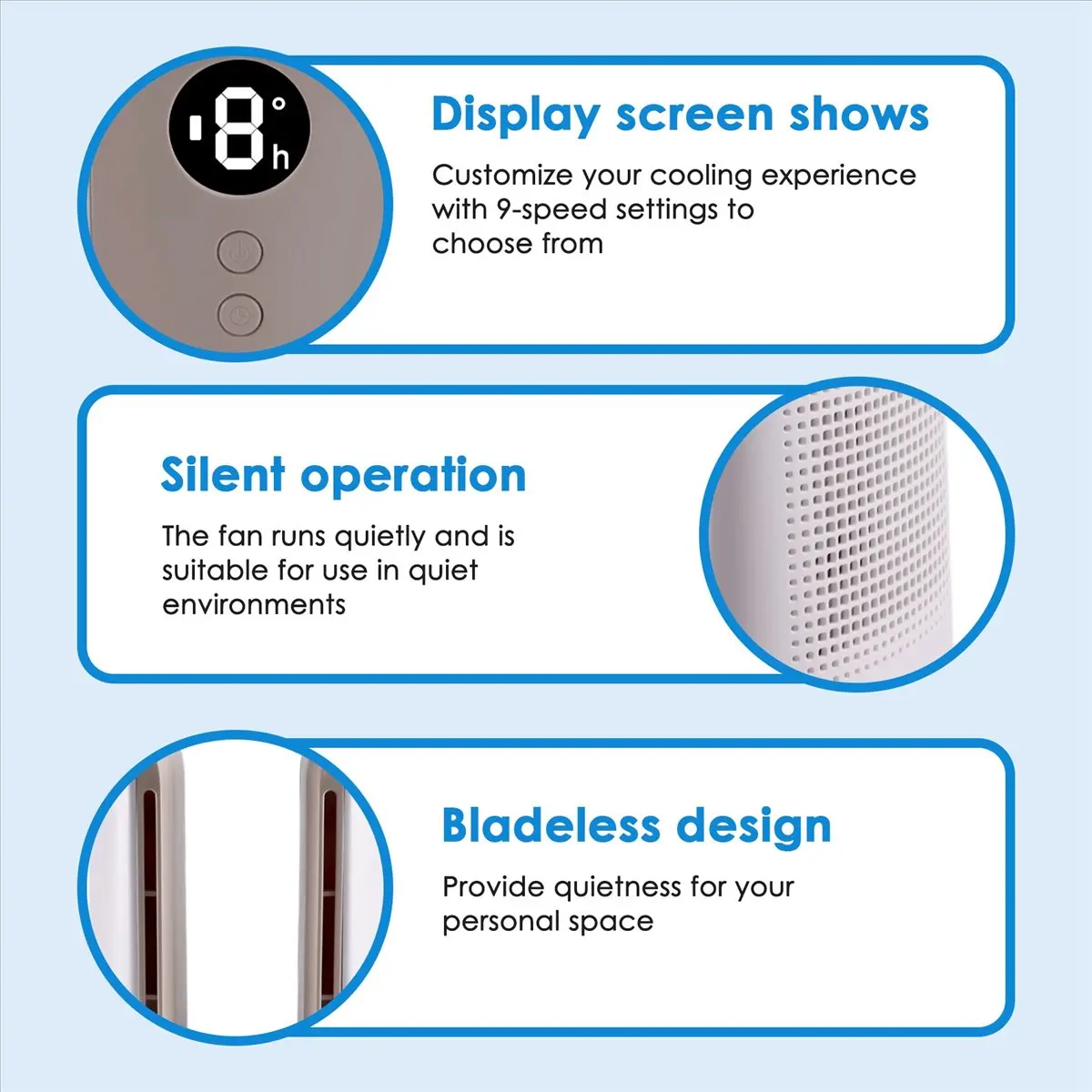 

Портативный безлопастной вентилятор ABKM - перезаряжаемый мини-охладитель для кемпинга, 9-скоростной бесшумный вентилятор, бытовой вентилятор для холодного воздуха