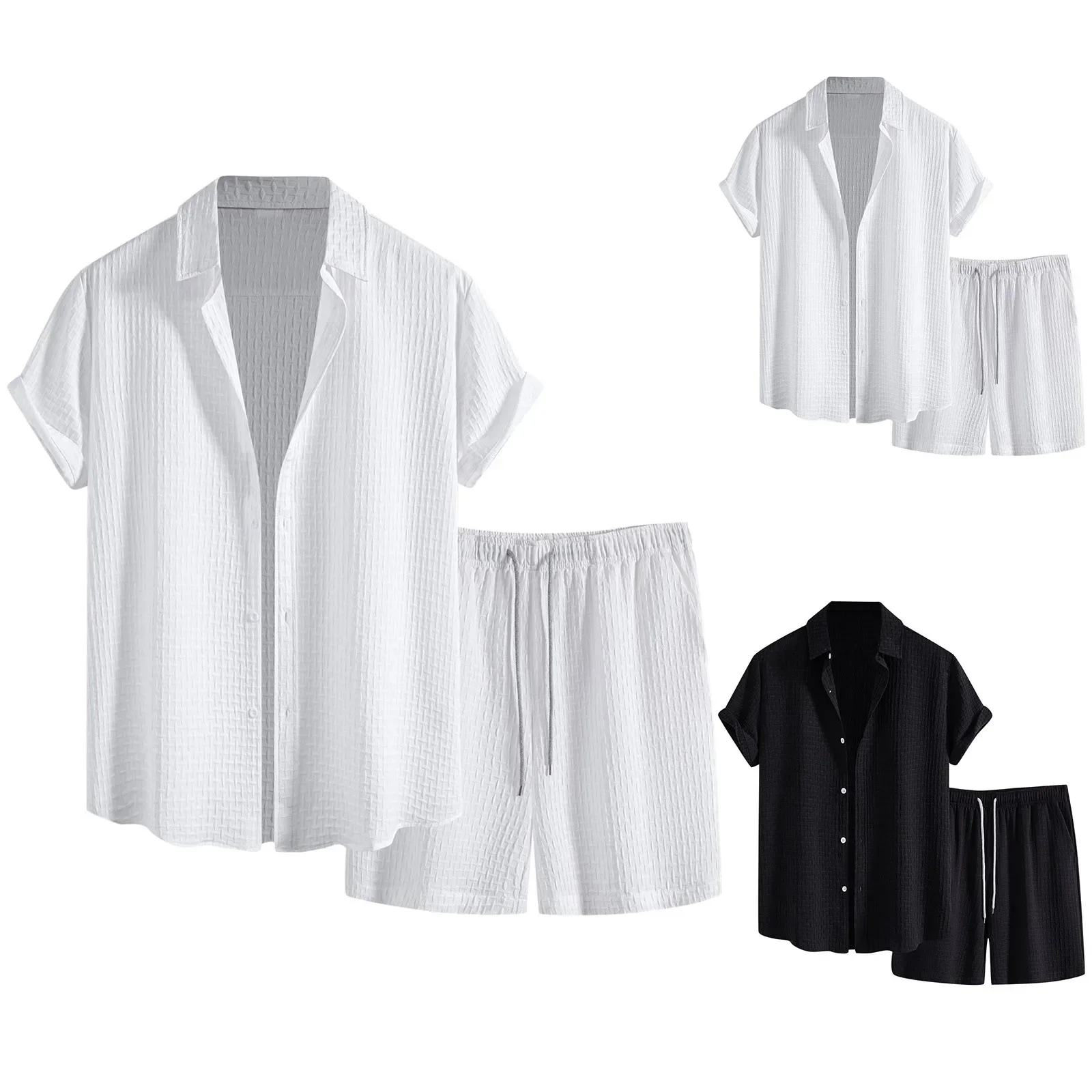 

Mens Casual Shirt Suit Two Piece Short Sleeved Shirt and Shorts Suit Summer Loose Breathable Running Sports Set for Men