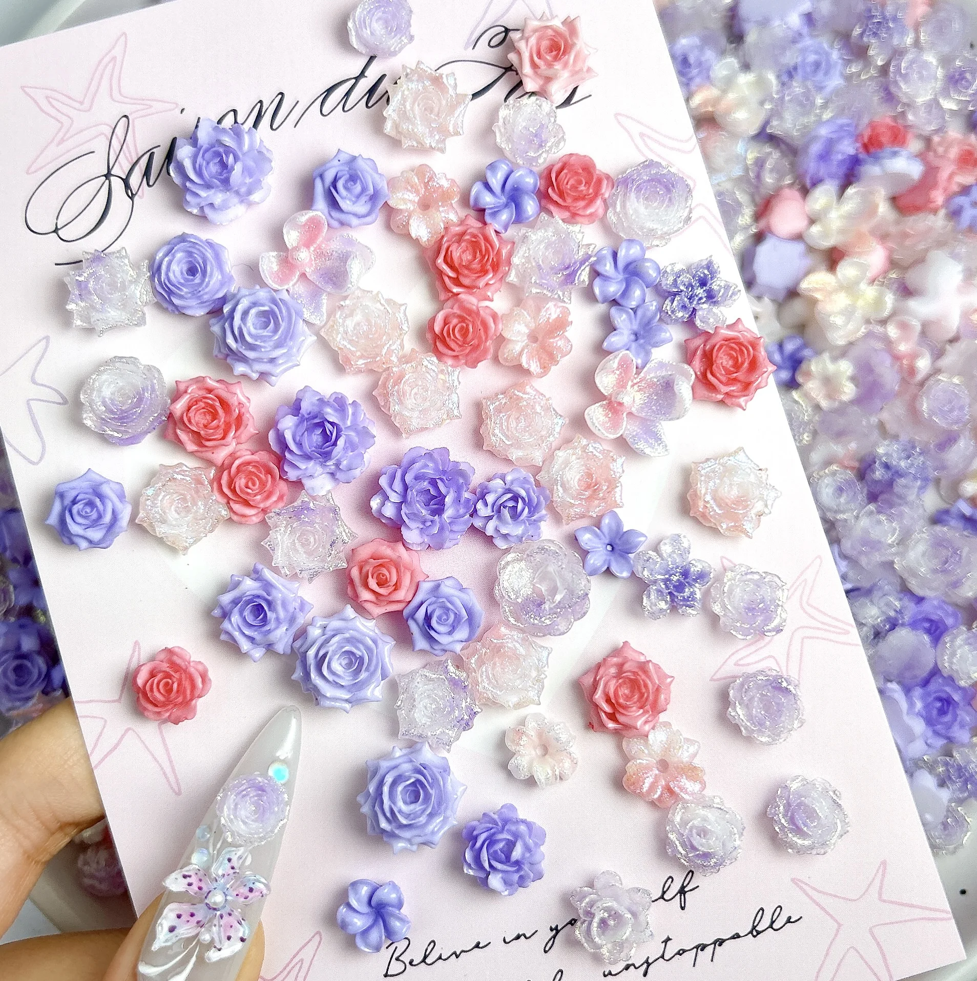 50 قطعة أنماط مختلفة الملونة القوس الفاوانيا الراتنج مسمار السحر الإبداعية لطيف الكلب كاميليا ستار مختلط مسمار الفن زينة DIY الأظافر