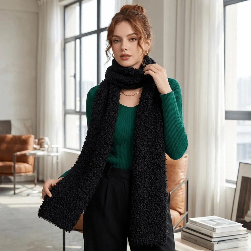 New Faux Sherpa Scarf Double-Sided Warm Neck Warmer Thickened Soft Long Scarf Women Girl