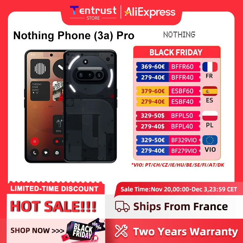 Nothing Phone (3a) Pro Version mondiale Smartphone 5G Snapdragon 7s Gen 3 5G 50MP Camra principale cran AMOLED 6,77 pouces Batterie 5000mAh