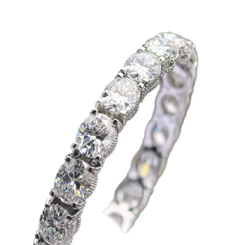 Hot Sale S925 Silver D Egg Moissanite 8mm Side Full Tennis Chain Bracelet