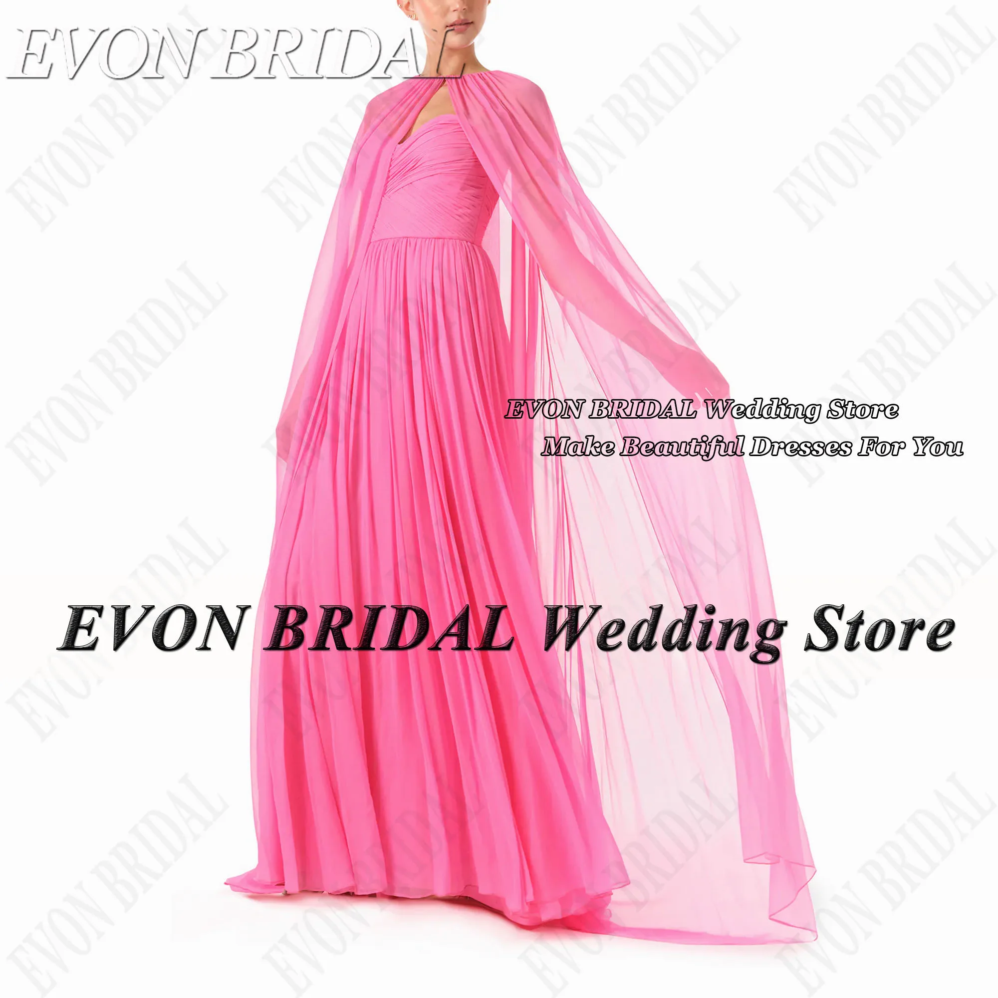 

EVON BRIDAL Chiffon Saudi Arabia Evening Dress 2024 Elegant Women With Shawl Pleat A-Line فستان سهرة ناعم Pink Formal Party Gown