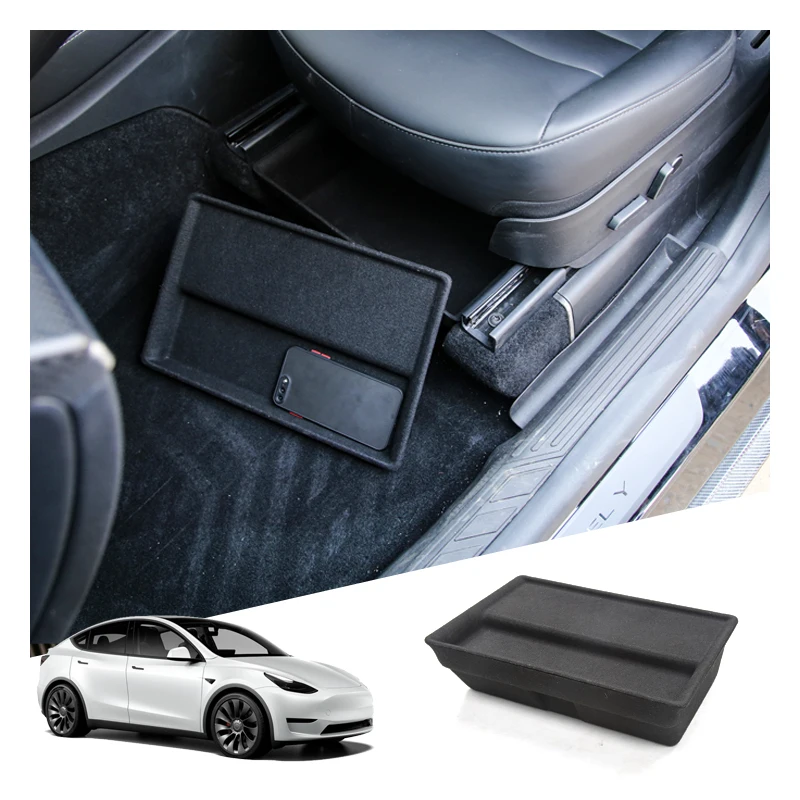 

Car Interior Accessories For Tesla Model Y Under Seat Storage Box with Cover 2022 2023 Underseat Storage Flocking Organizer Box