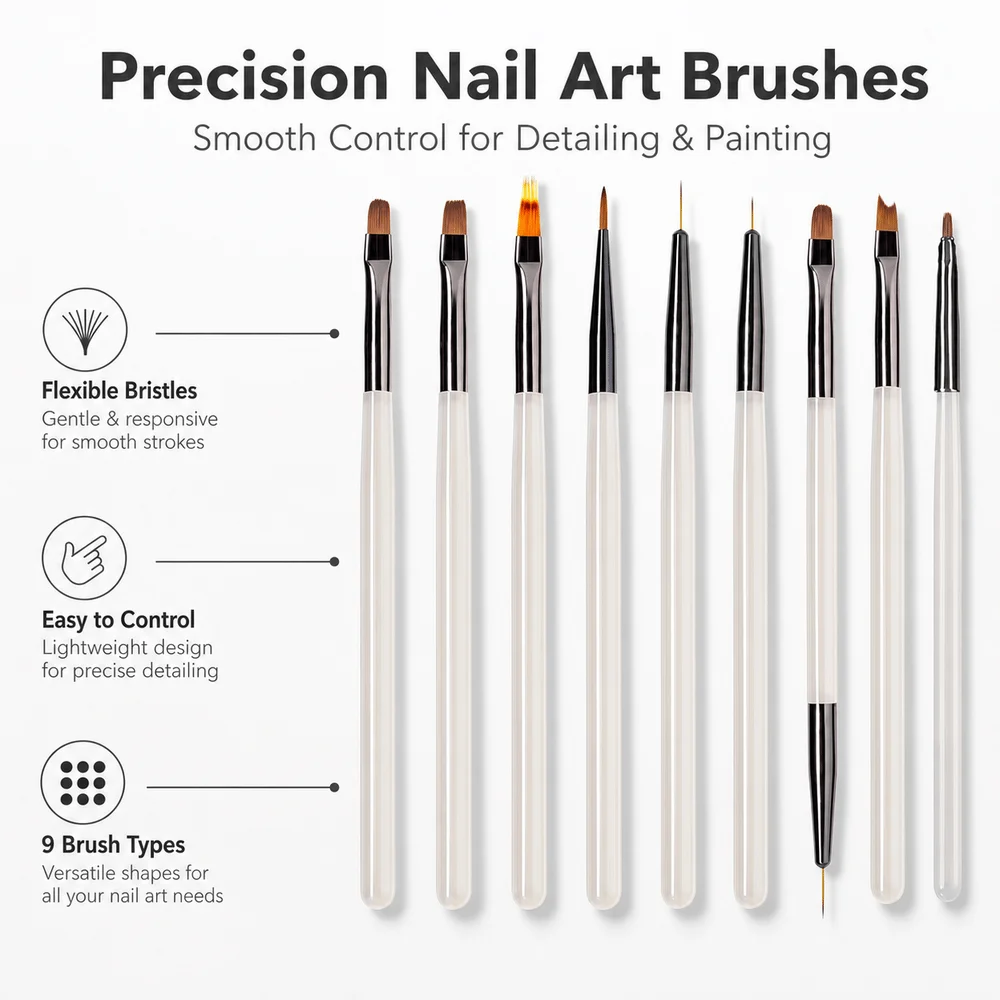 Acrylic Nail Brush Set Translucent Gray 3D Carving Nail Art Brushes Japanese Style Multi-Purpose Nail Extension Brushes
