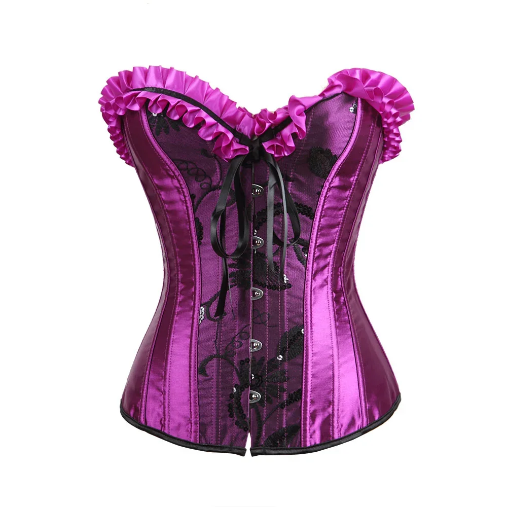 Purple Satin Burlesque Corset Women Gothic Vintage Steampunk Bustier Top Shapewear