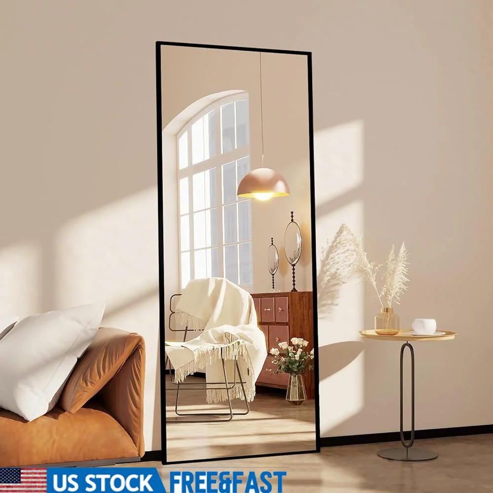 Full Length Mirror Standing Mirror Full Body Mirror Large Leaning Mirror Explosion-Proof Glass Rectangular Design Easy Install