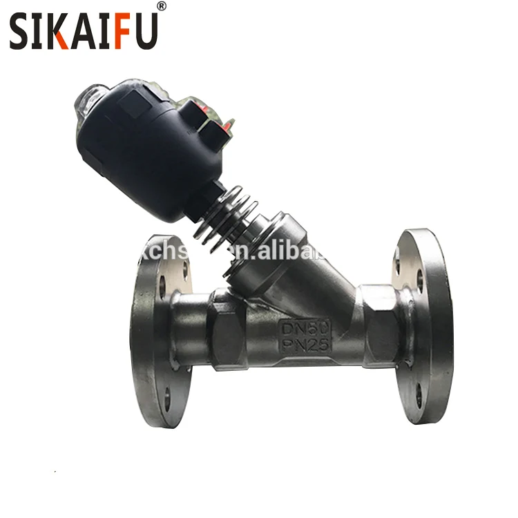 Pneumatic Inclined Flanged Hygienic Angle Seat Valve to Control Steam with Heat Sink