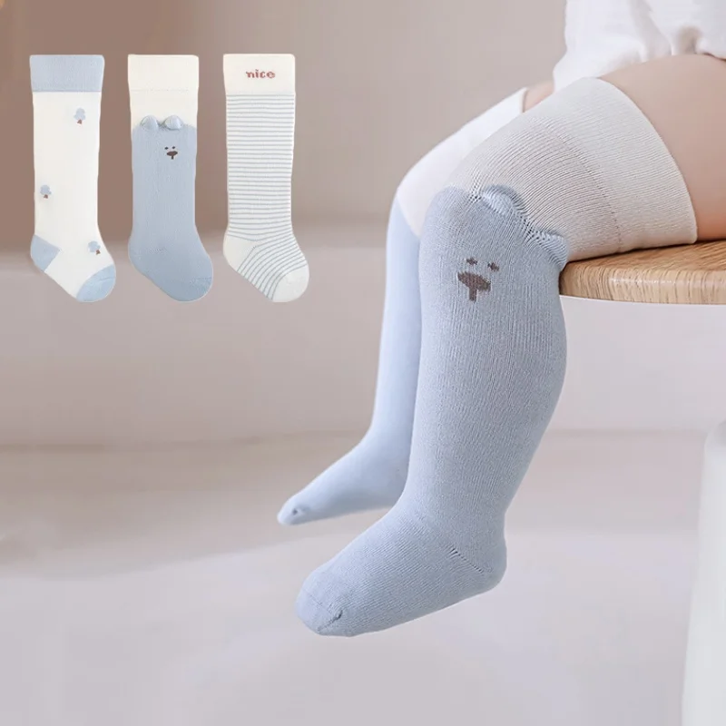 

3Pairs/lot Baby Long Socks Autumn Winter Cartoon Stockings For Girls Boys 0-3Yrs Infant Toddler Cotton Boneless Knee High Socks