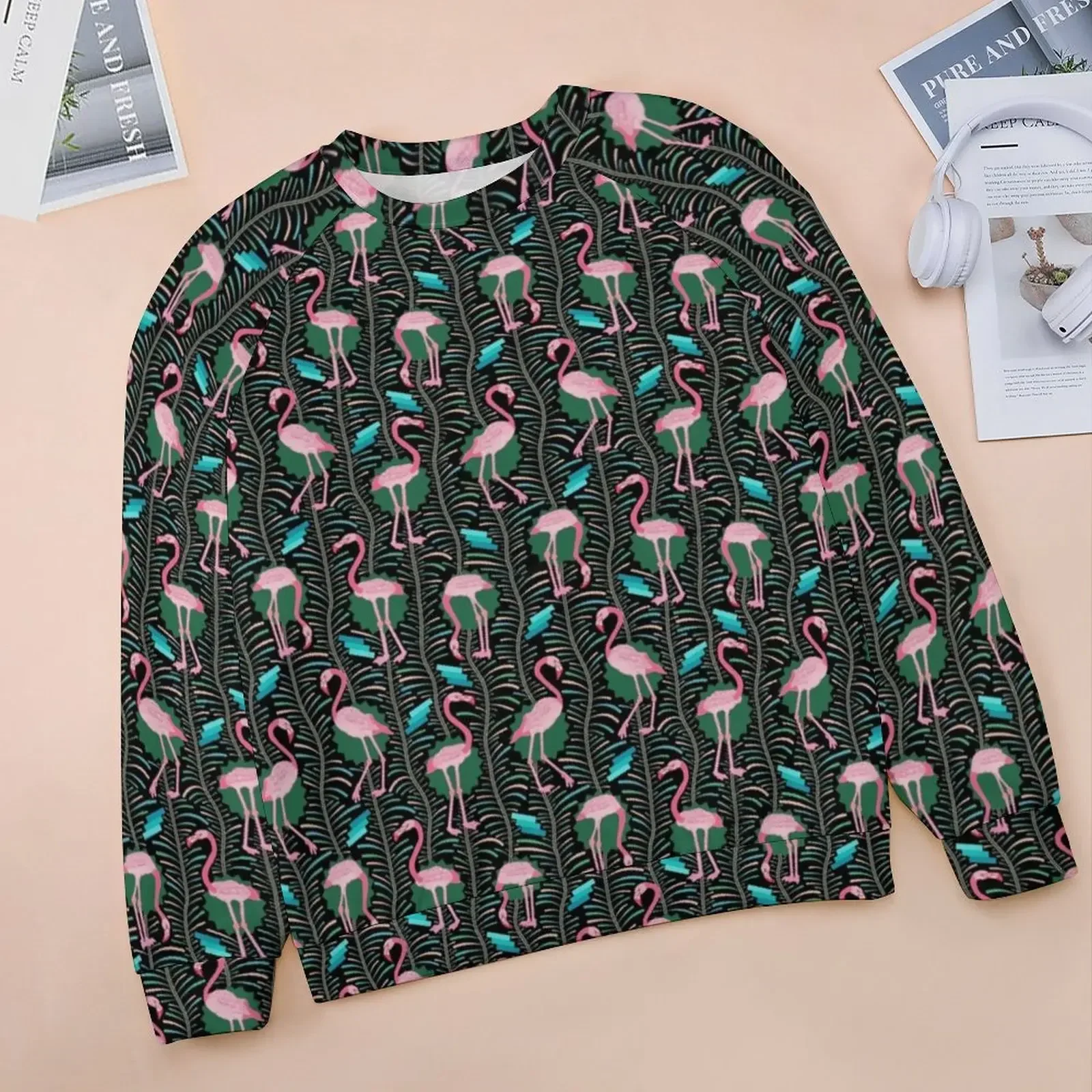 Pink Flamingo Birds Hoodies Women Long Sleeve Geometric Art Aesthetic Casual Hoodie Street Wear Oversized Pattern Sweatshirts