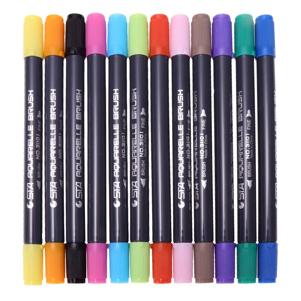 

12 Colors Premium Markers Pens Set Vibrant, & Non Colors With Brush Tips for Drawing, , Calligraphy, Shading