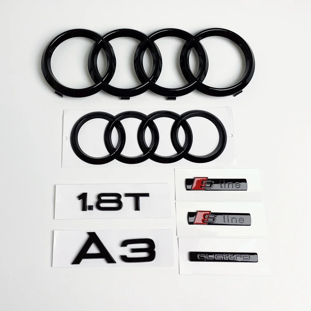 

Audi A3 2003-2019 Models 4Ring Logo ABS Black Car Hood Front Grill Rear Trunk Emblem Sticker A3 Mark Quarrto 1.8T Sline Emblem
