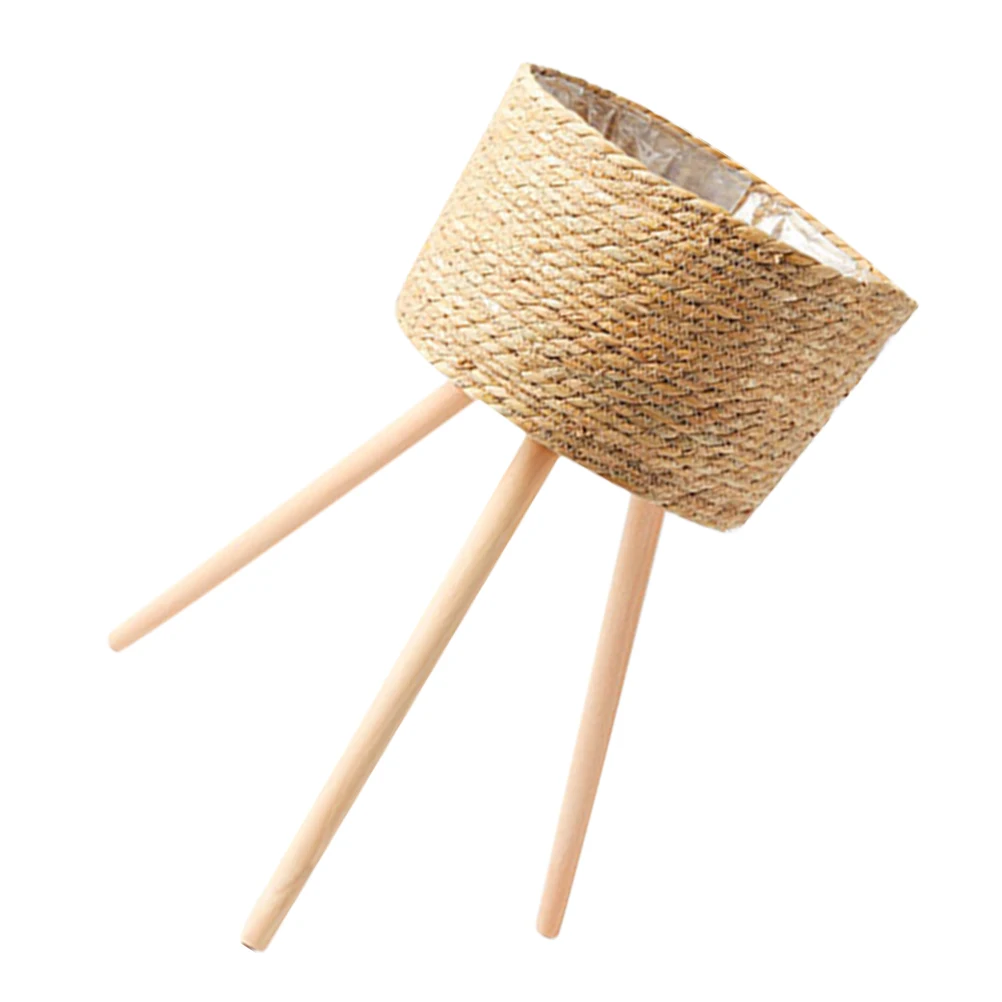 

Woven Flower Basket Wooden Plant Stand For Home Indoor Garden Storage Holder Lightweight Potted Plant Rack Succulent