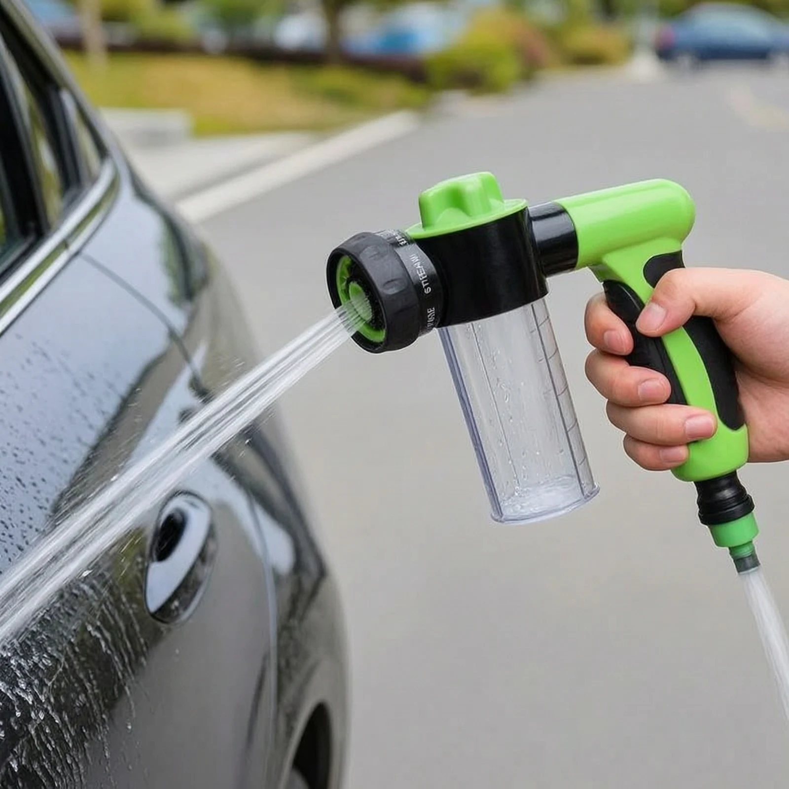 7 Pieces Handheld Spray Brush with Bottle Trigger-Style Car Cleaning Accessory Kit Car Wash Brush Portable Tool Quick-Connect