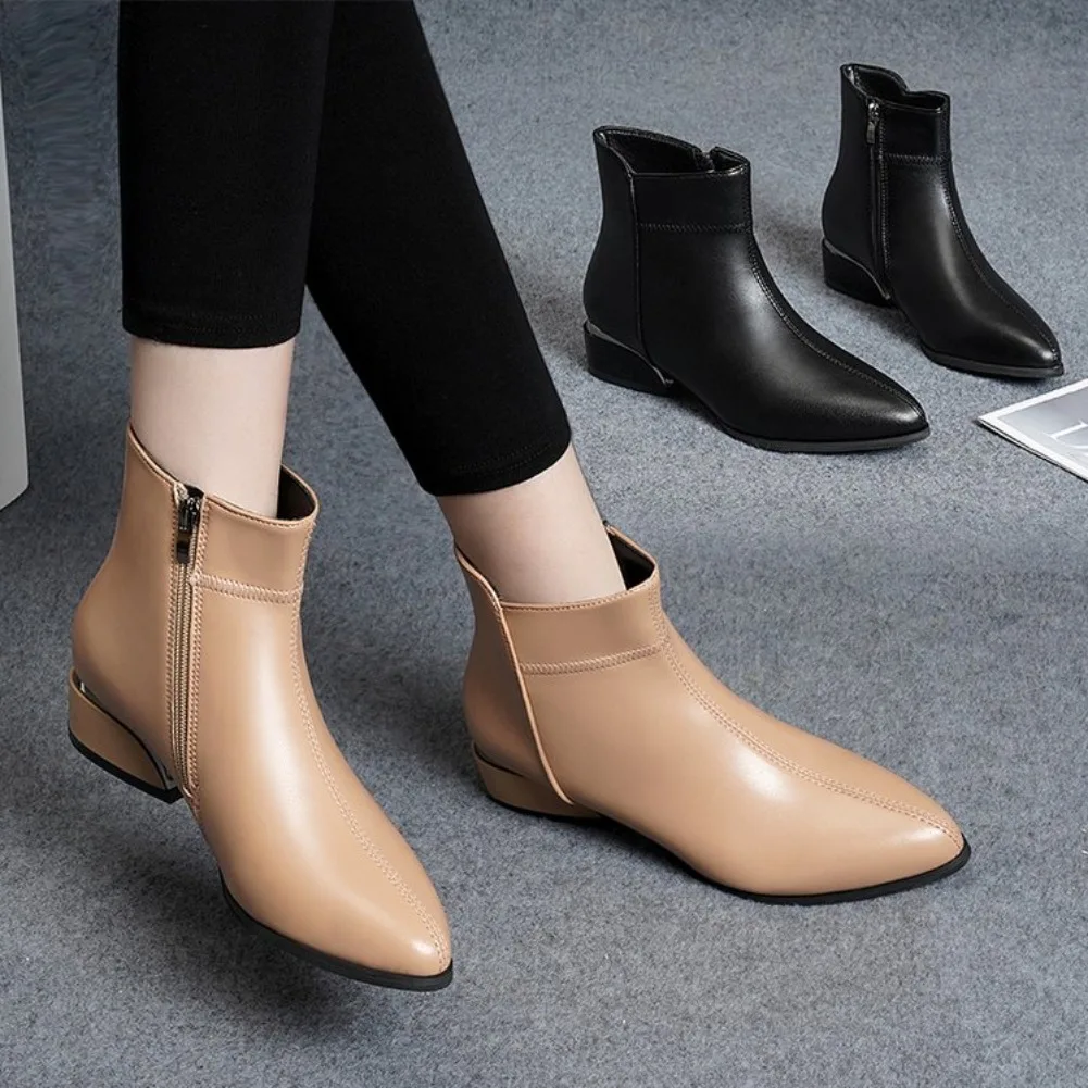 2026 Neue Damenstiefel Mode Lässige Lederstiefel Spitze Formelle Büroschuhe für Frauen Reißverschluss-Knöchelstiefel – Detail 20