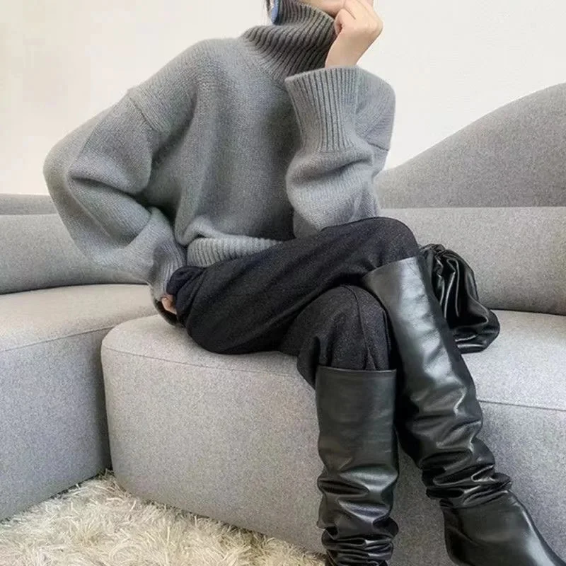 Women\'s Turtleneck Sweater Oversize Knit Autumn Winter Pullover Women Fashion Thick Jumper Female Lady Long Sleeve Top