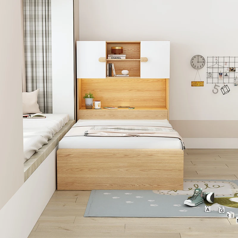 Multifunctional intelligent solid wood bed 1.8m single and double high box bed