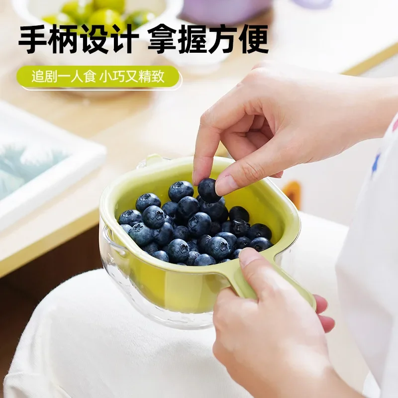 Double drain basket with handle, kitchen fruit washing and vegetable washing artifact, living room fruit basket