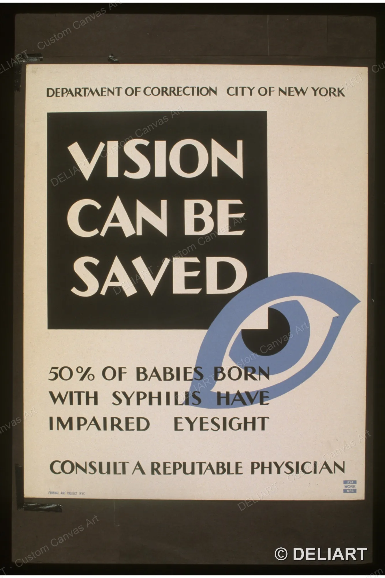 Vision can be saved 50% of babies born with syphilis have Vintage WPA Public Health Canvas Wall Art Poster Print Unframed