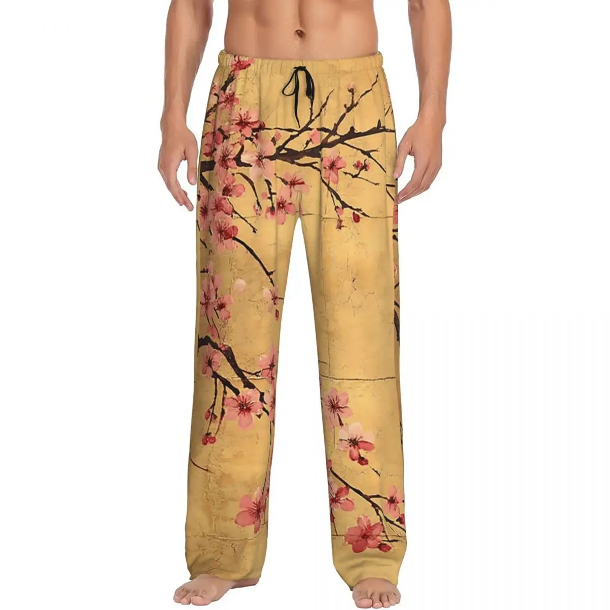 

Изготовленные на заказ пижамные штаны с японскими цветами сакуры и вишни, мужская одежда для сна, штаны для сна с карманами