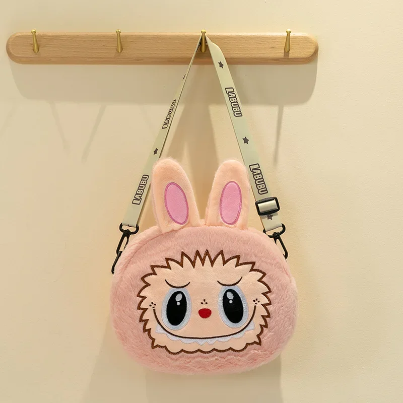 Labubu Round Shoulder Bag Cute Cartoon Plush Crossbody Bags Girls Kawaii Portable Large Capacity Storage Bags Kids Birthday Gift