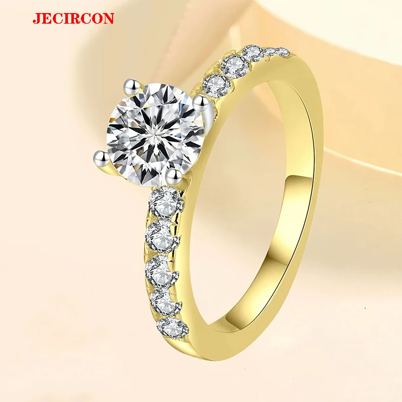 

JECIRCON 1 Carat 6-Color Moissanite S925 Sterling Ring for Women, Available in Gold and Silver Options, Ideal for Any Occasion