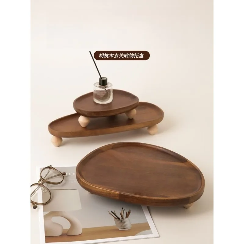 Walnut entrance tray wooden light luxury high-end door key rack sundries storage decorative ornament
