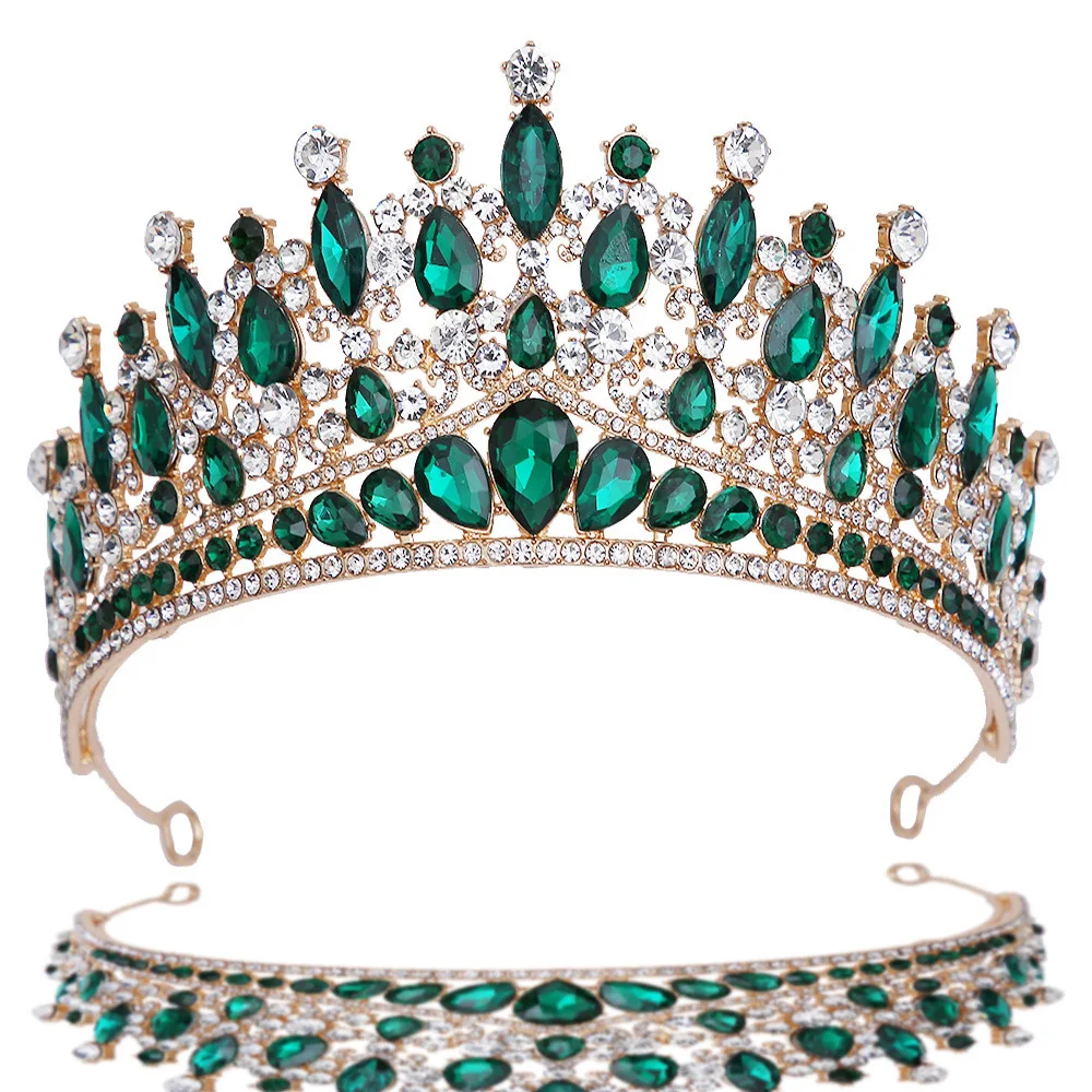 Роскошные барочные тиары и короны цвета лесной зелени со стразами, украшения для волос на свадьбу и вечеринку, свадебные хрустальные диадемы, аксессуары для волос