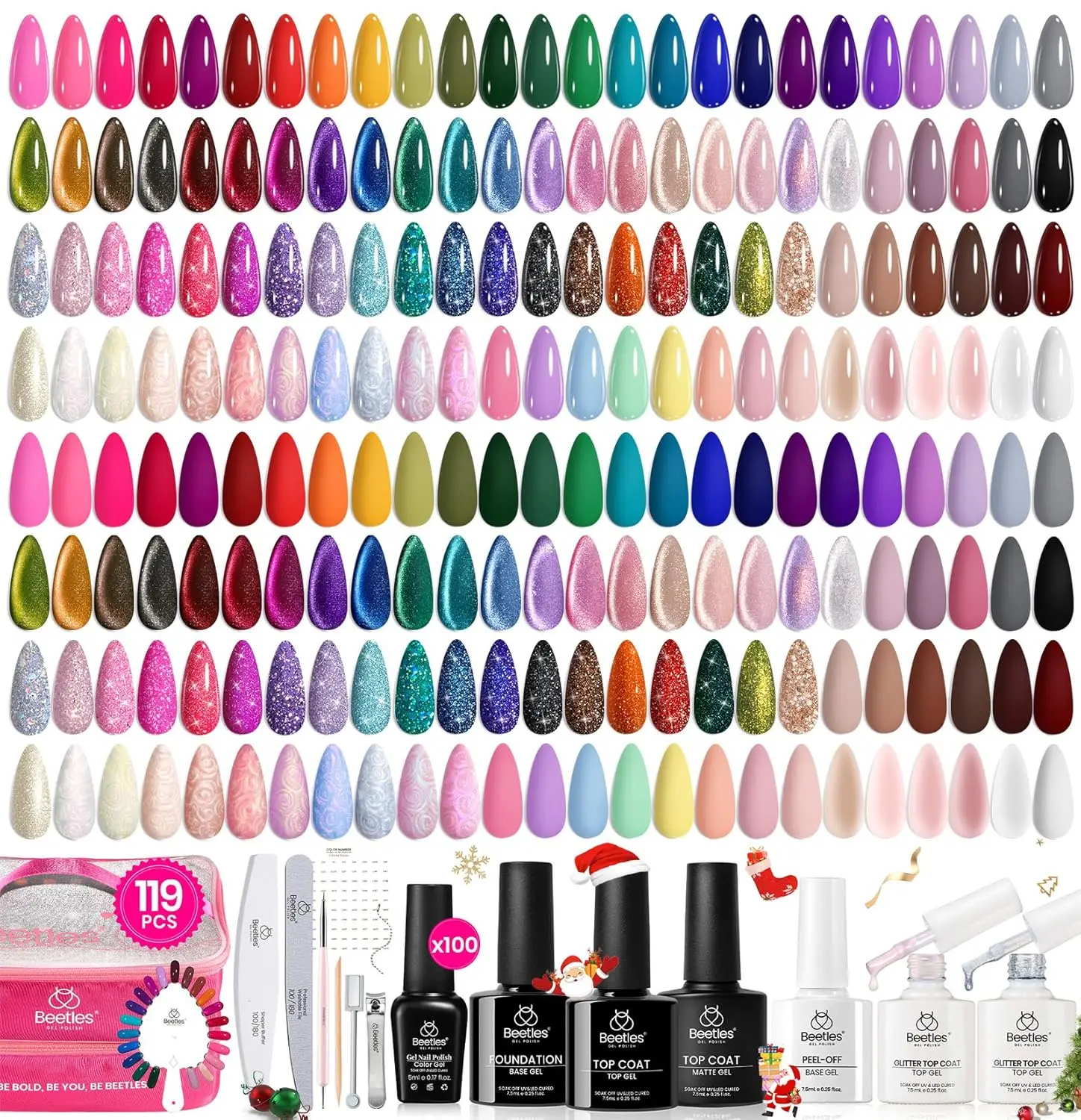 Kit de vernis à ongles gel 119 pièces avec 100 couleurs, base, manteaux de finition et outils pour femmes – durcissement UV/LED