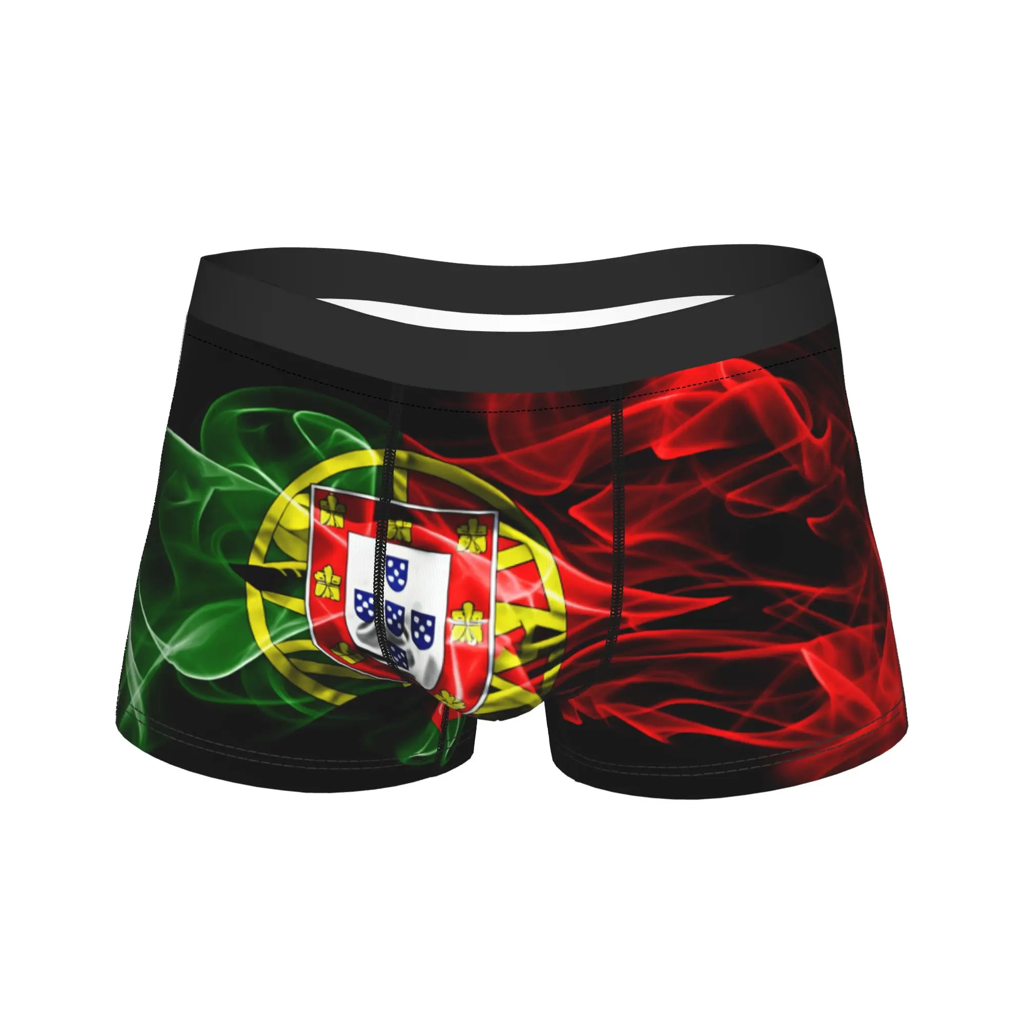 Ropa interior con efecto de humo con bandera de Portugal, bragas elásticas con estampado de fondo negro, pantalones cortos, calzoncillos para hombre, calzoncillos tipo bóxer de talla grande