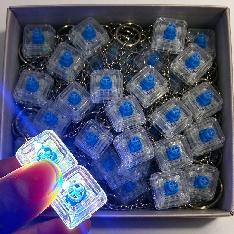 Transparent Blue 2/4/9 Keys Popular Keyboard Fidget Toys LED Keycap Keychain Stress Relief Fingertip Gadget Clicker Fidget Toy