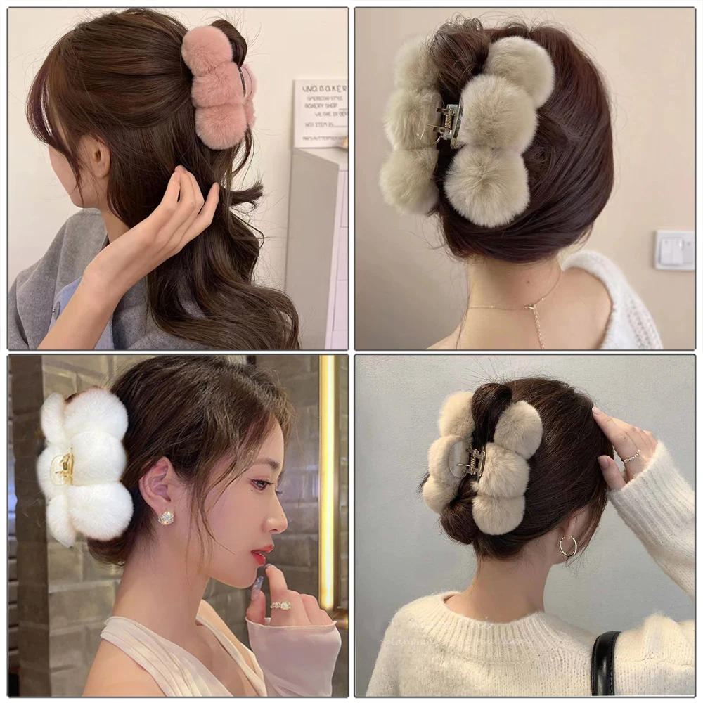 Winter Cute Plush Hair Crabs Clip New Faux Fur Rabbit Claws For Women Fashion Ponytail Temperament Hair Clip Hair Accessories