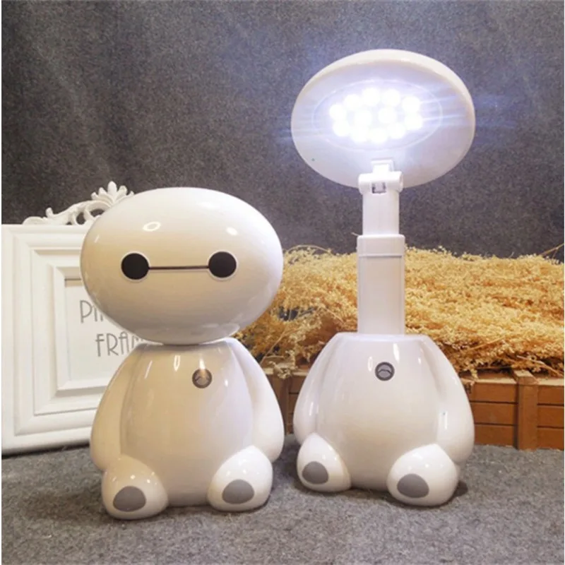Big Hero 6 Cartoon Charging Big White Desk Lamp Dormitory Desk Eye Protection for Boy Girl Learning LED Light Bedroom Nightlight