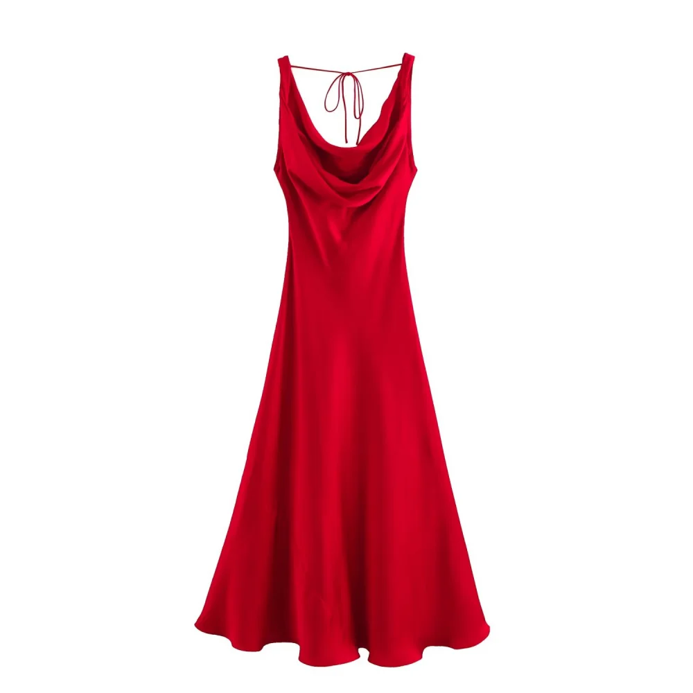 

2025 BM&MD&ZA Women's Dress: Alluring Sleeveless Maxi in Vivid Red with Back Tie - up Detail for a Chic Loo