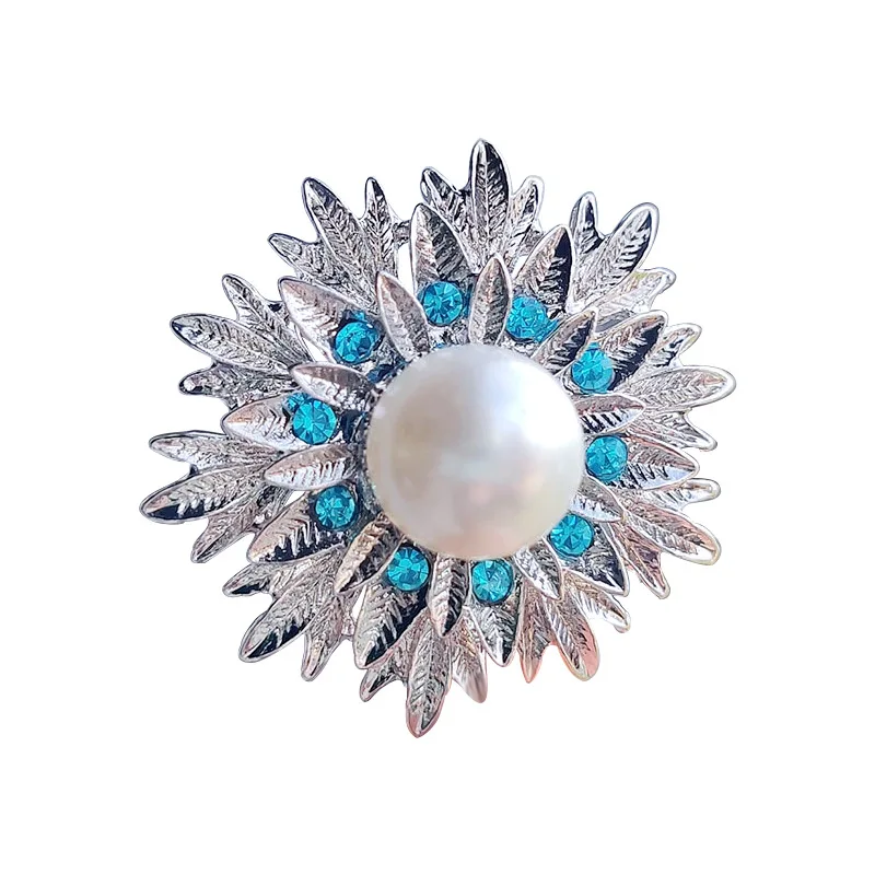 New Shiny Sun flower Brooches For Women Luxury Big Pearl Rhinestone Brooch Pins Jewelry Dress Suit Accessories Wedding Gifts