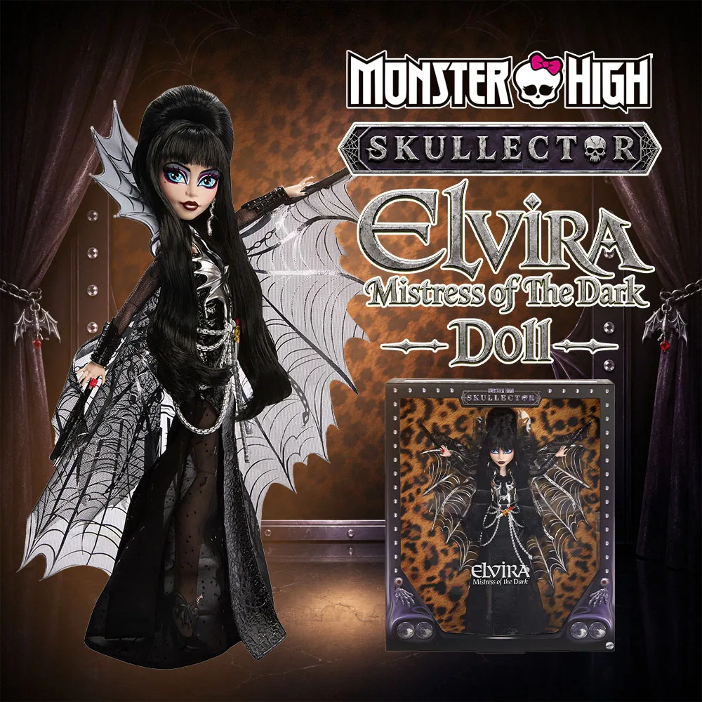 Original Mattel Monster High Elvira Silver Batwing Cape Collectible Fashion Doll Action Figure Toys Display Gift For Girl HYV99