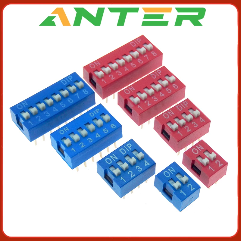 10PCS Slide Type Switch Module 1 2 3 4 5 6 7 8 9 10 12 Bit 2.54mm Position Way DIP Red Pitch Toggle Switch Red Snap Switch