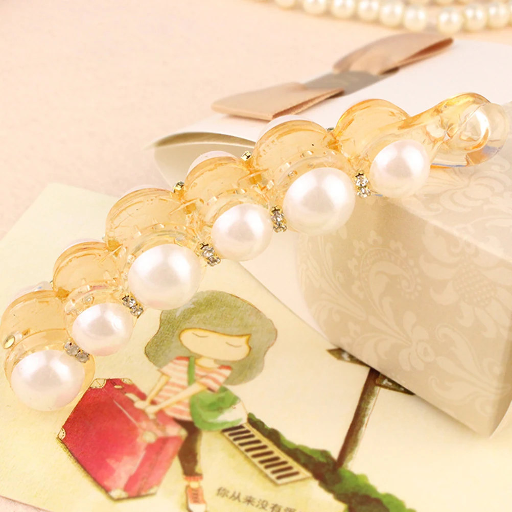 

2PCS Pearl Banana Hair Clips Ponytail Holder Large Updo Claw Durable Plastic Fasten Hair For Working