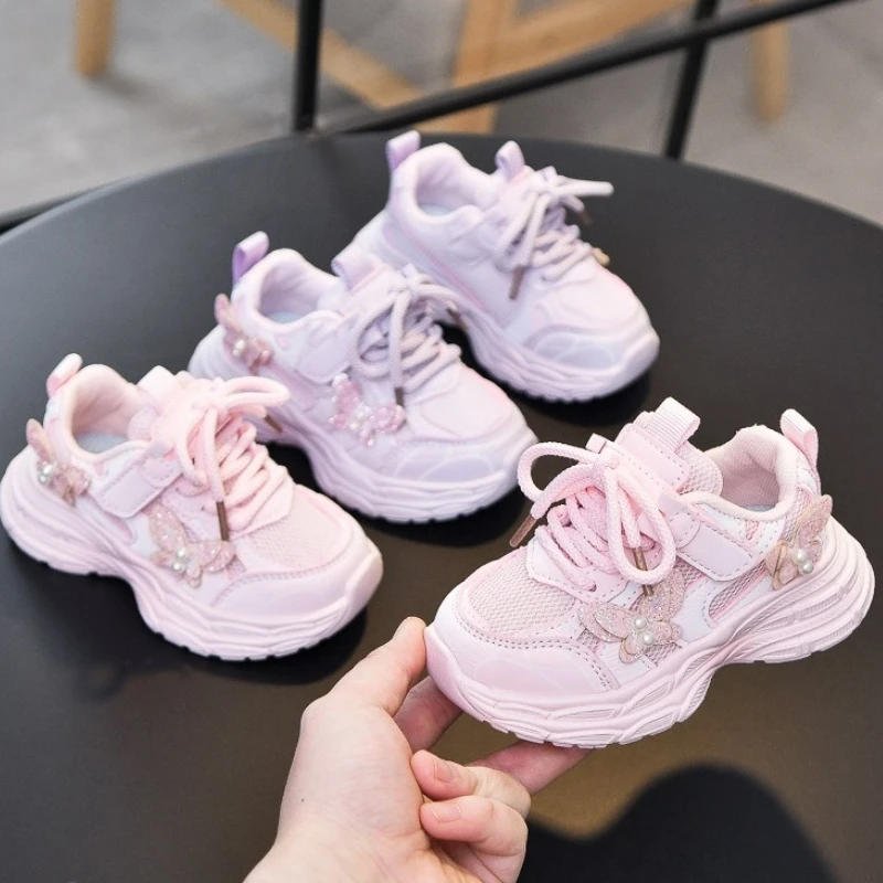 

Детская спортивная обувь, зима 2024, новый стиль, детская обувь на плоской подошве, детские дышащие повседневные кроссовки с сеткой, школьная обувь для девочек