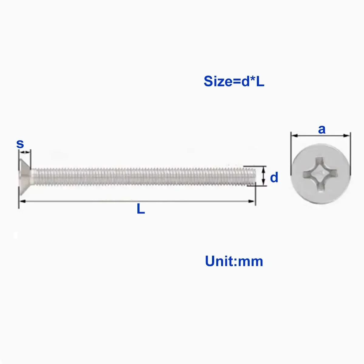 

304 Stainless Steel Extended Countersunk Head Cross Head Screw M3M4M5