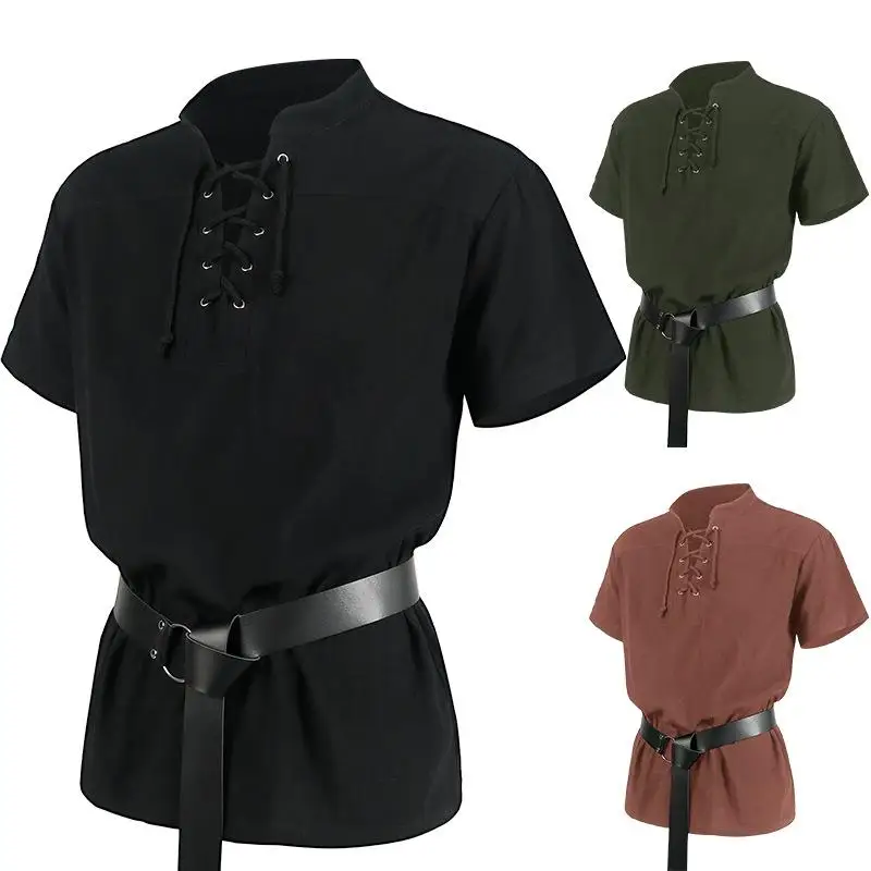

Tall Men's Bandage Short Sweed Shirt Mens Wor Shirt Ethnic Stage Costume Autumn No Brand Registered Trademark