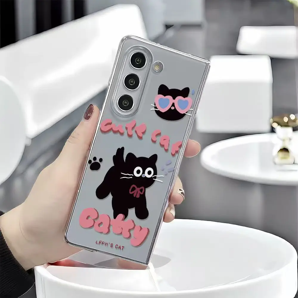 Animal bonito gato cão claro caso de telefone para samsung galaxy z fold 6 5 zfold7 z fold 4 3 2 z fold se w25 capa proteção à prova de choque