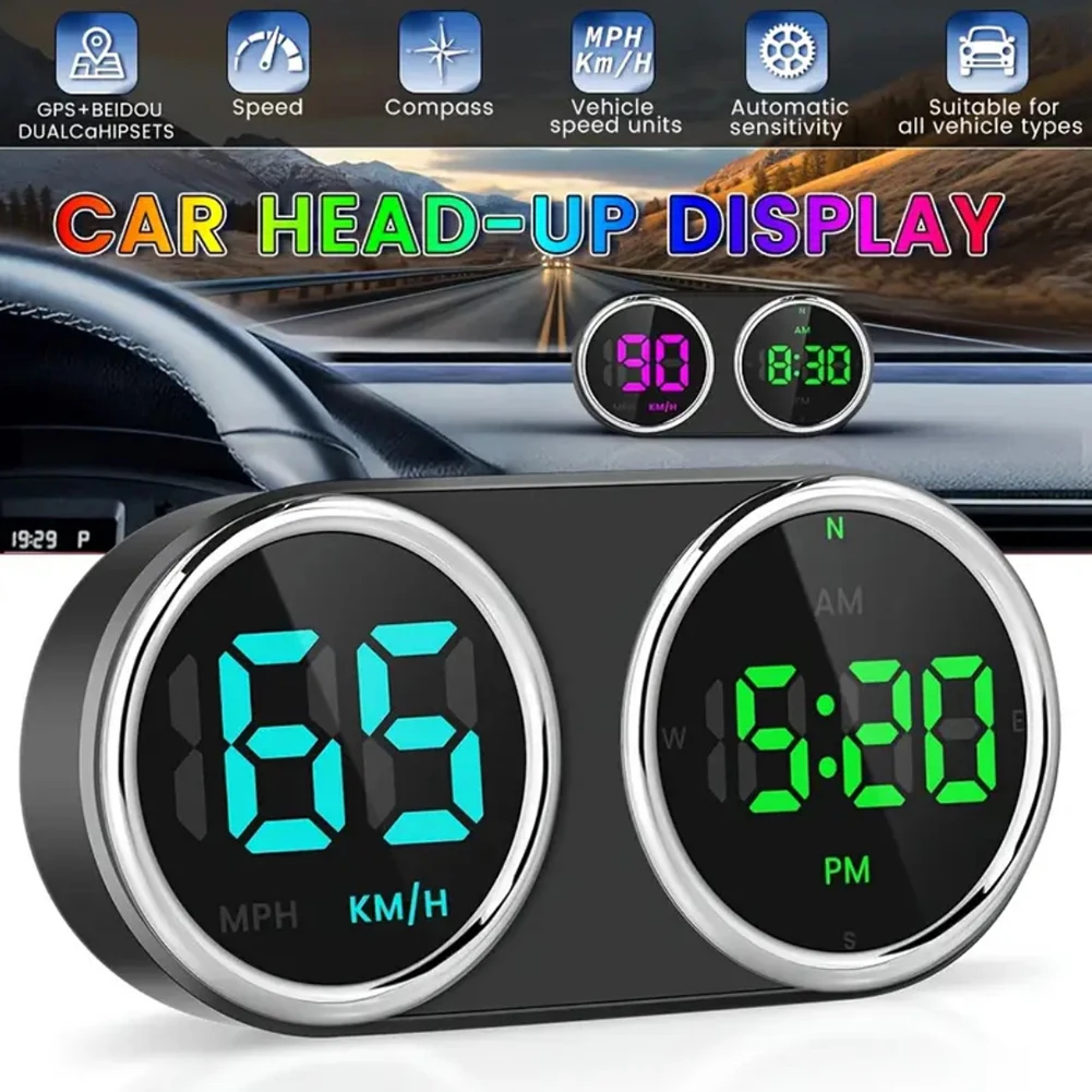Black Car Speedometer Multi Function Speedometer Gadget Alarm System HUD Alarm Real-Time Data Water Temperature