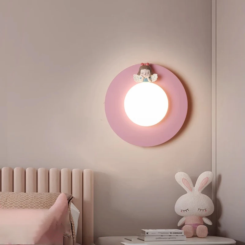 Cute Girl Wall Lamps LED Pink Children\'s Room Princess Room Bedside Lamp Modern Warm baby Room Nursery Girl Bedroom Wall Lights