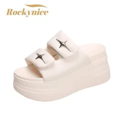 Pantofole con plateau grosso con tacco da 9cm per donna sandali con zeppa in pelle Open Toe donna estate con fondo spesso infradito da spiaggia femminile