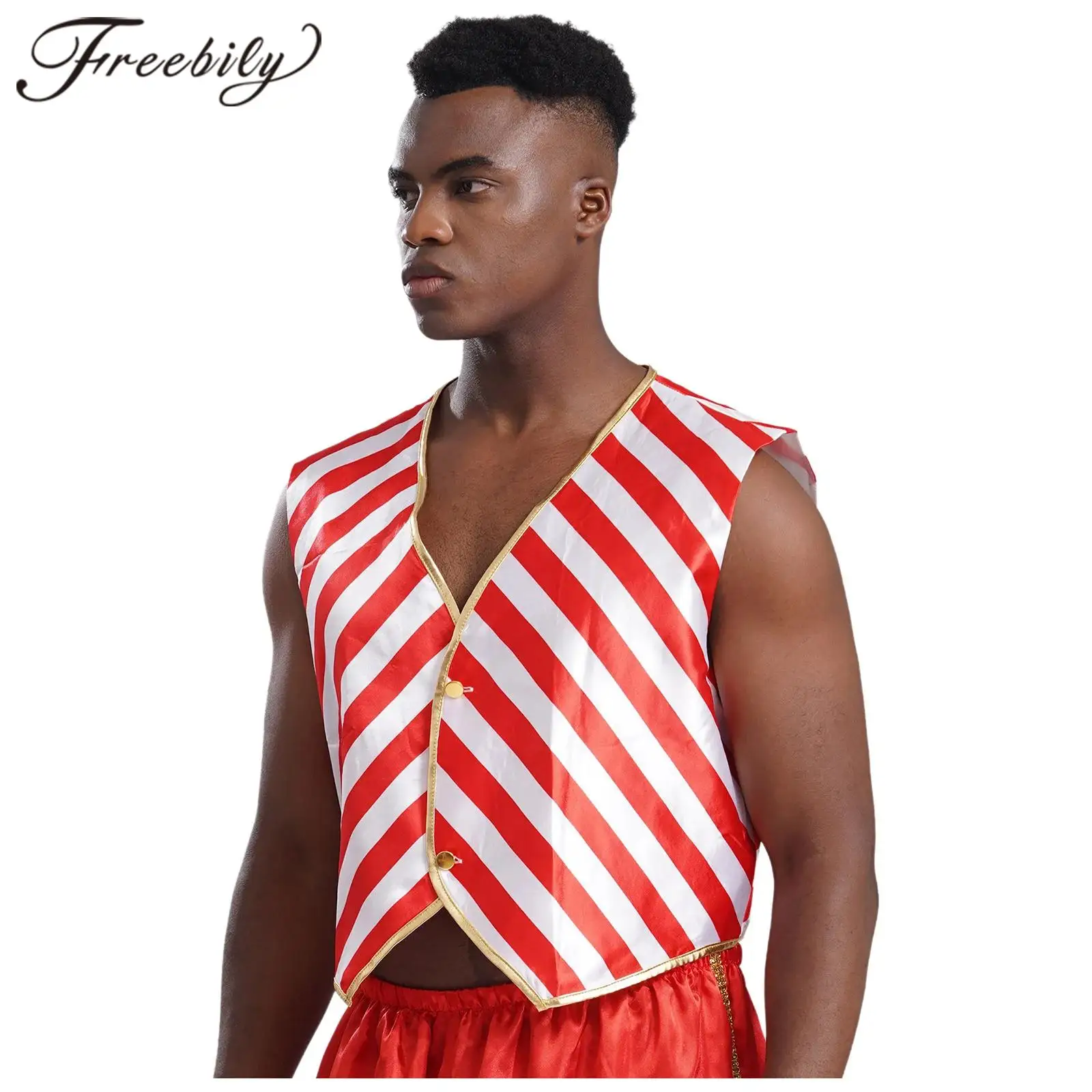 Chaleco de bastón de caramelo de Navidad para hombre, chaleco sin mangas, Tops con estampado de rayas rojas y blancas, disfraces de Papá Noel para fiesta de Carnaval y Festival