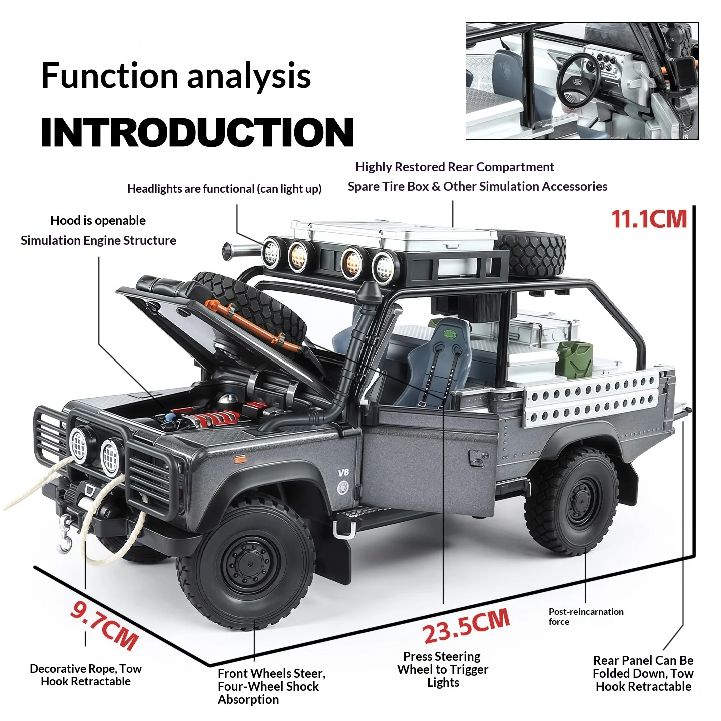 1:24 Defender 110 Off-Road Edition Simulation Alloy Car Model Sound and Light Sound Effect Pullback Desktop Ornament Toy Gift